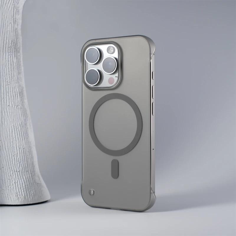 Ультратонкий Безрамочный Чехол-бампер MagSafe для iPhone 17 Air 16 15 14 13 12 Pro Max Беспроводная Зарядка Полупрозрачный Жесткий PC Чехол