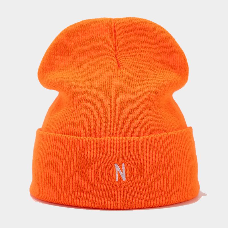 New fashion trendy brand N letter embroidered knitted hat women's personality versatile outdoor thermal hat, men's simple wool hat