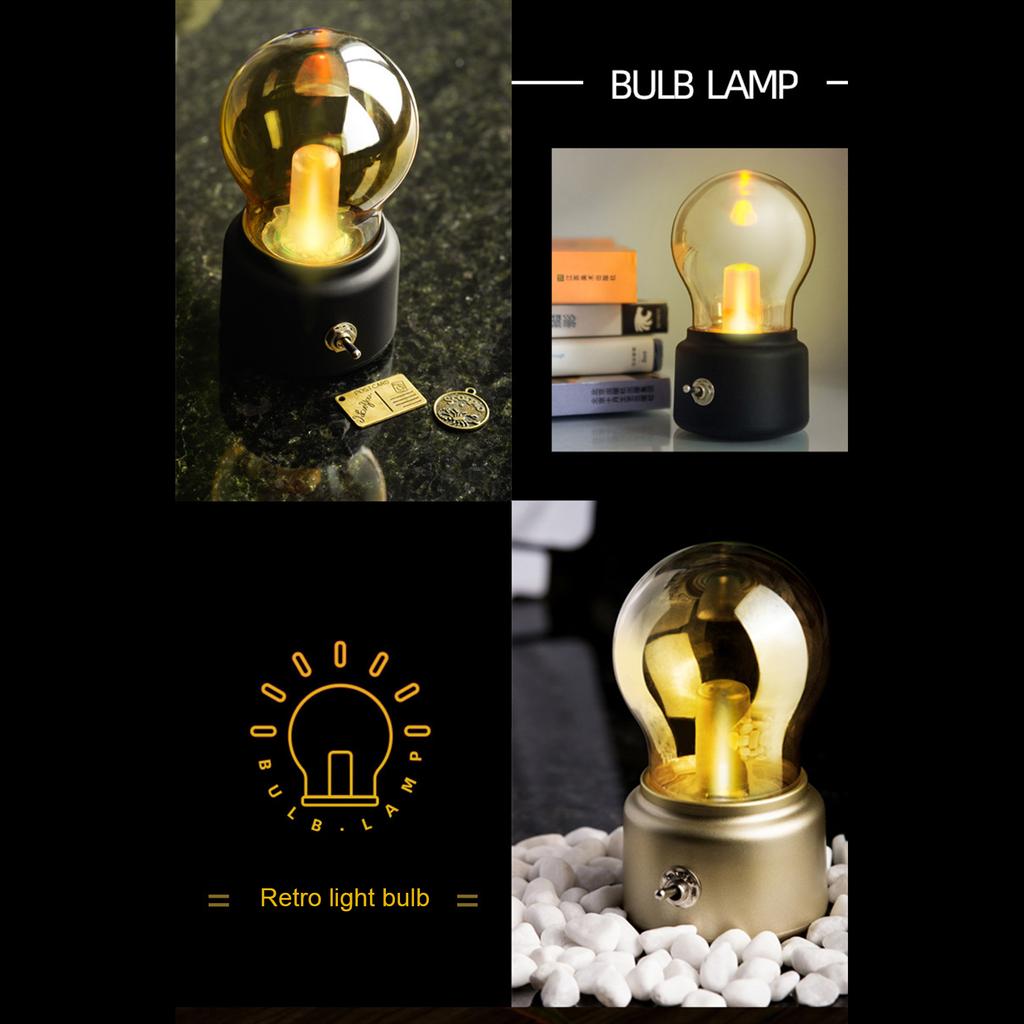 Vintage Light Bulb Night Light Energy-saving Bulb Lamp Retro Table Lamp Bedside Desk Lamp Metal