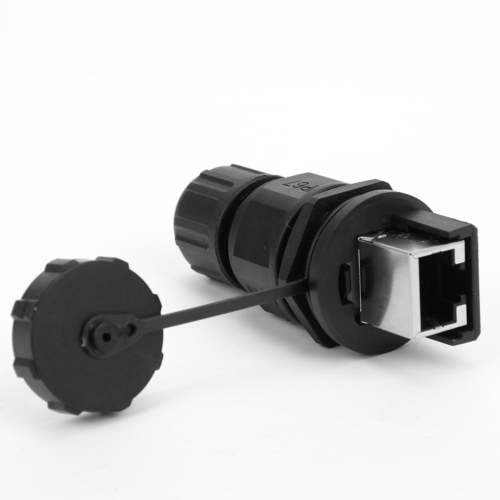 RJ45 Ethernet Connector 180° Water Dust Proof RJ45 Adapter Black Outdoor 8 Pin Post Installation Cou