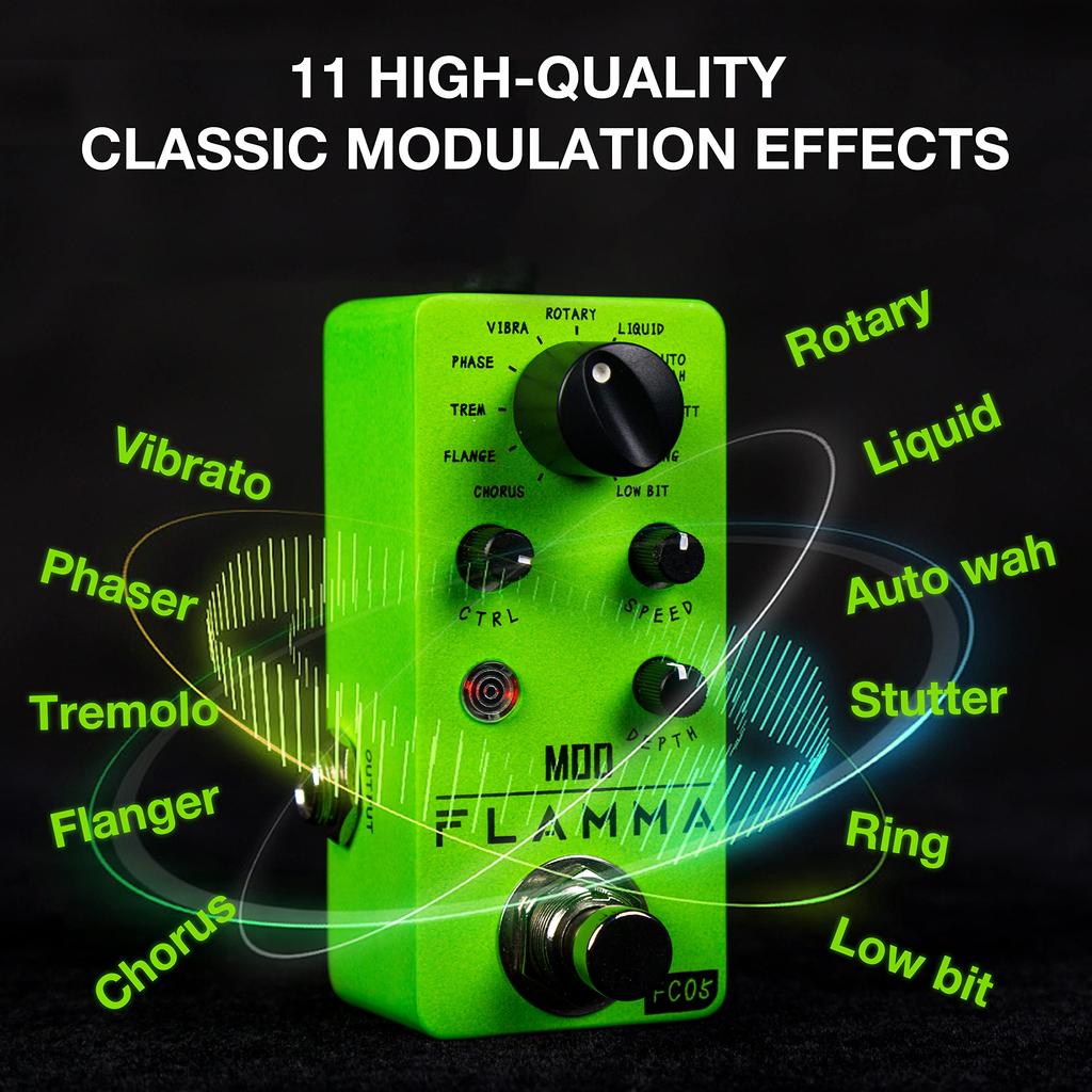 FLAMMA FC05 Mini Modulation Pedal Chorus Flanger Tremolo Phaser Vibrato Rotary Liquid Autowa Stuttering with Low Bit