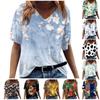 Women's Fashion Casual Print V-neck Short Sleeves Printed T-shirt
