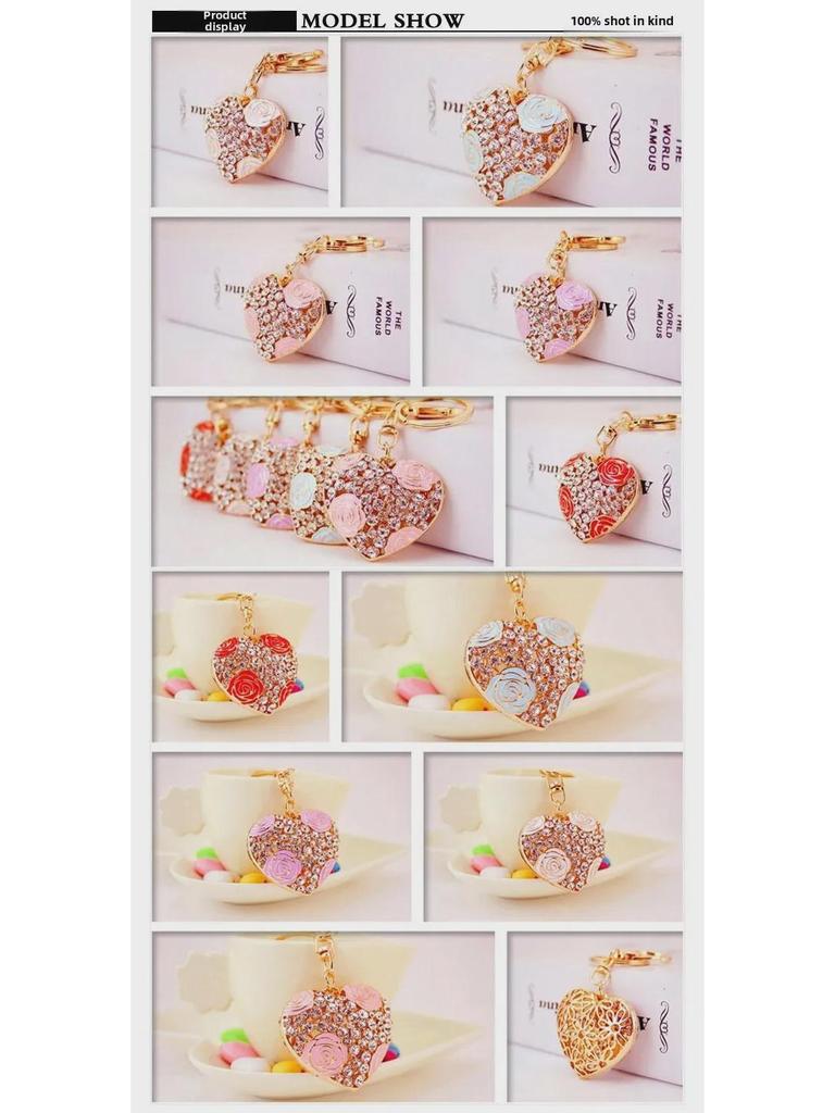 Creative Crystal Rose Alloy Heart Keychain - Women's Bag Accessory & Couple Pendant