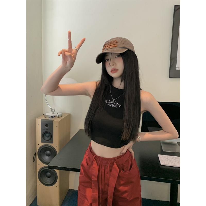 Корейская версия Sweet Spice Girl без рукавов I Words Внутри небольшого жилета-халтера для женщин, новый короткий плечевой жилет для ношения на открытом воздухе