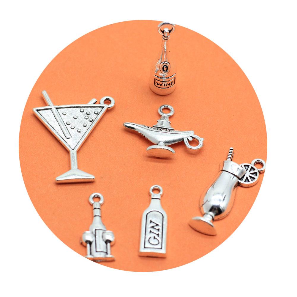 60pcs Metal Silver Color Glass Grape Bottle Opener Bottle Wine Charms Pendant Craft for Bracelet Necklace Jewelry Making