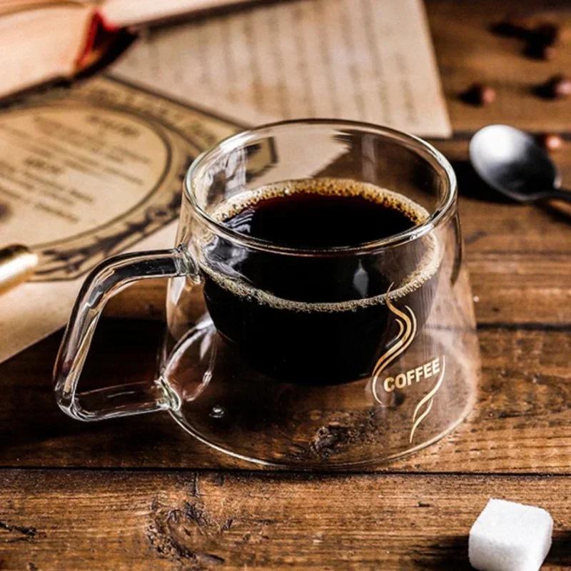 170 мл Термостойкая чашка эспрессо из стекла с двойными стенками и ручкой - Прозрачная кофейная кружка для капучино, латте, чая и многоцелевая