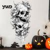 Creative Halloween Scene Setup Double Skull Rose Wall Sticker, PVC Waterproof Decals, Peel And Indoor Outdoor Horror Theme Decor Stick Art Decor,