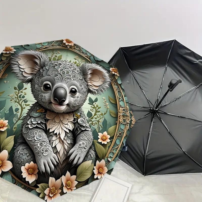 1PC Koala FloralAutomatic Open/Close Umbrella with Windproof, 8-Rib Sturdy Canopy, Durable Ribs, Fashionable Design, Outdoor Accessory, Fun Prin, Holi