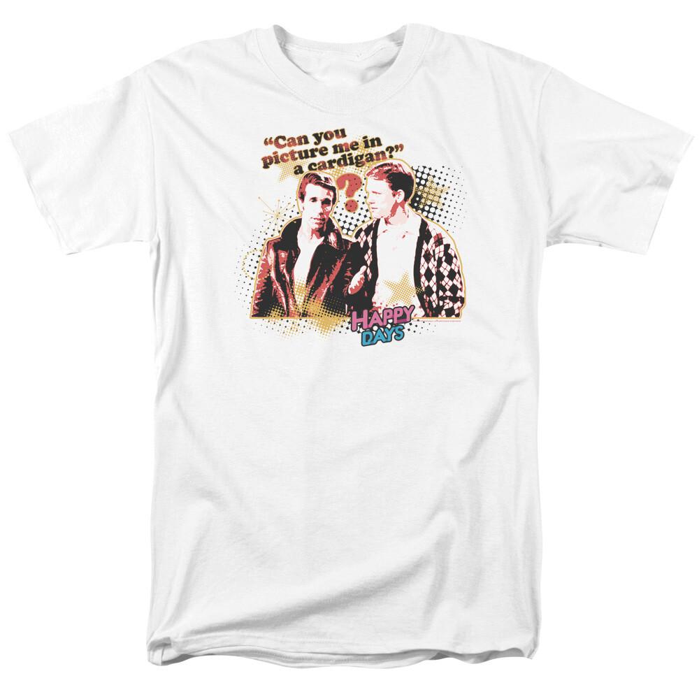 26 Happy Days No Cardigans T Shirt Mens Fonzie Richie Licensed Classic TV White Unisex T-Shirt