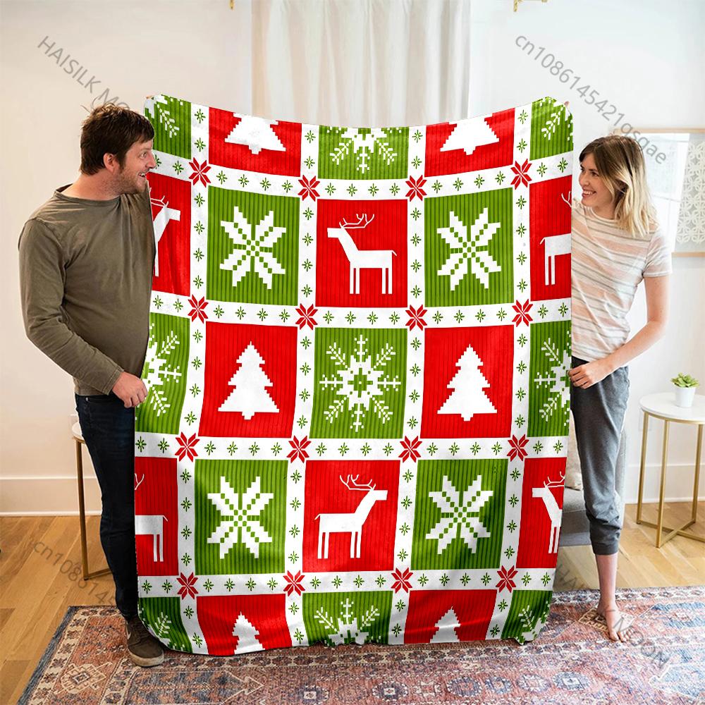 Christmas-themed Background Elements Pattern Blanket Flannel Material Soft Warm for All Seasons, Home Outdoor Camping Picnics RV