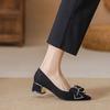 Bow Medium Heel High Heels Women's New French Super Soft Light Mouth Professional Thick Heel Single Shoes