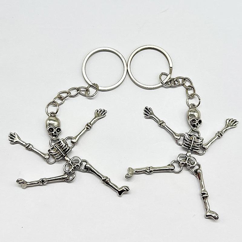 Multi-Jointed Skeleton Keyring Car Charms Horror Pendant Halloween Ghost Head Jewelry Gift