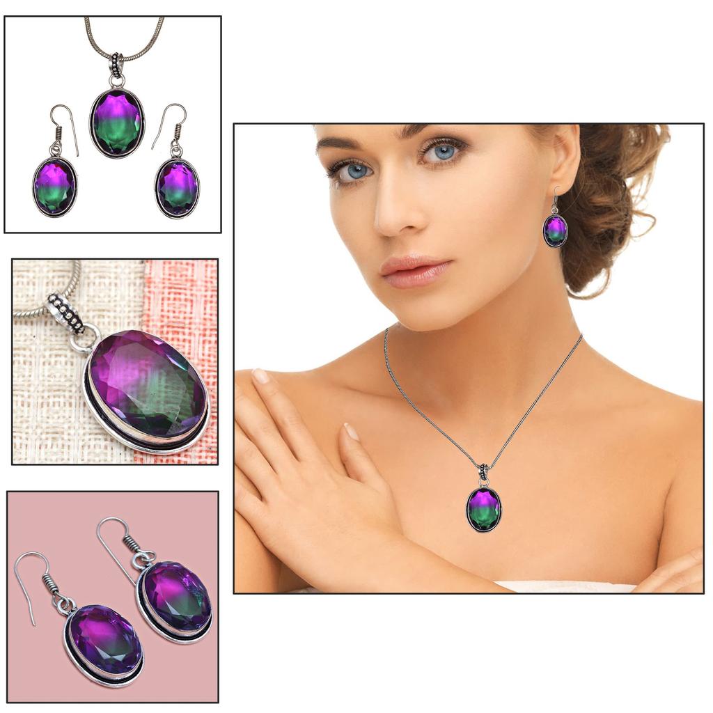 Tourmaline Set Gemstone Gift Wedding Party Bi-Color Pendant,Earring,Ring