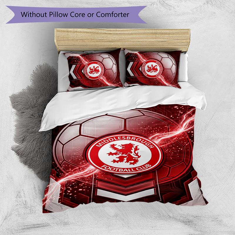 Middlesbrough Football Printed 3 Pieces Bedding Set, Comfortable Skin Friendly Bedroom Duvet Cover Set