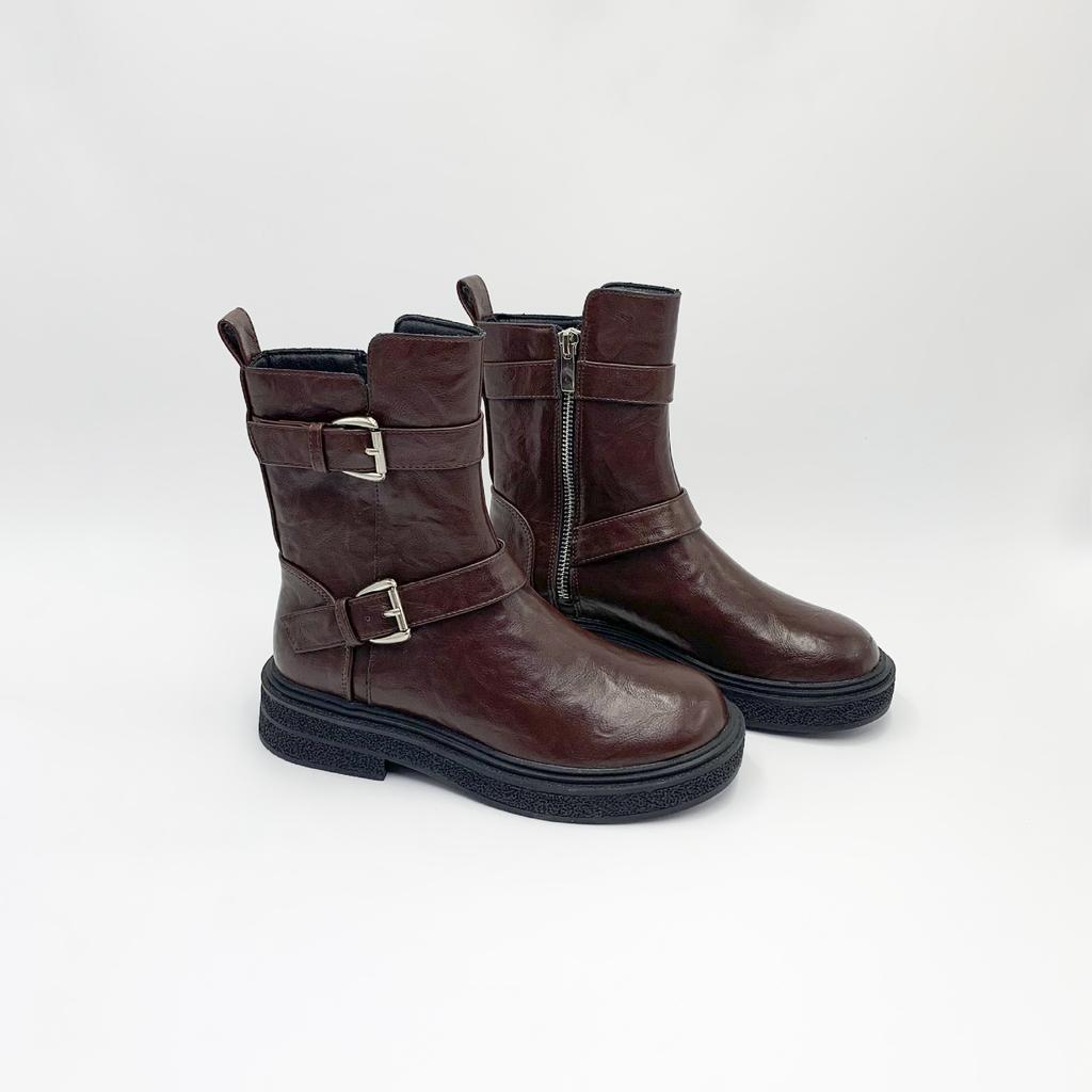 Найди второй волосок! Модные универсальные новые вымытые усадочные конские кожаные ботинки-мартин на толстом каблуке с боковой молнией, женские осенние