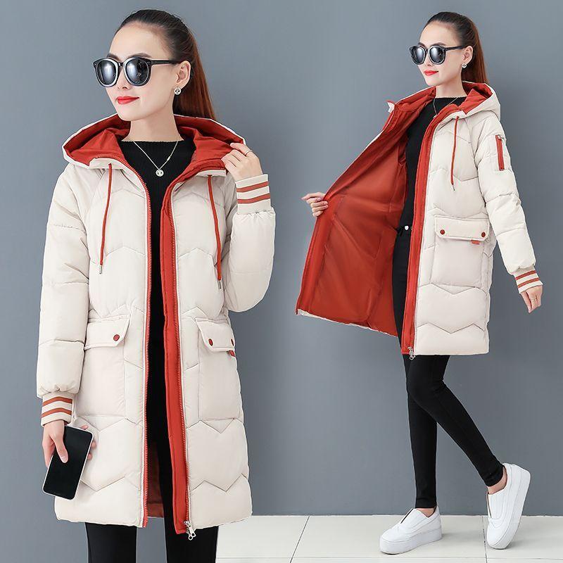 Женская зимняя новая модная свободная съемная шапка с хлопковой подкладкой куртка женская средняя и длинная толстая теплая хлопковая подкладочная куртка