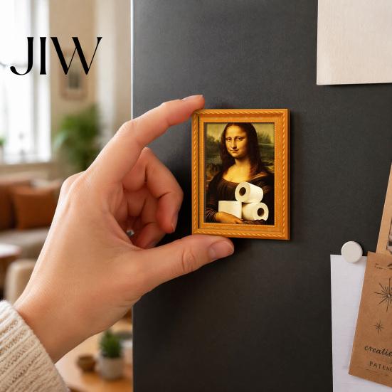 Customizable Fridge Art Frames Funny Small Wooden Magnet Picture Frame, Vintage Oil Painting Pattern Retro Style Magnetic Refrigerator Locker for Home