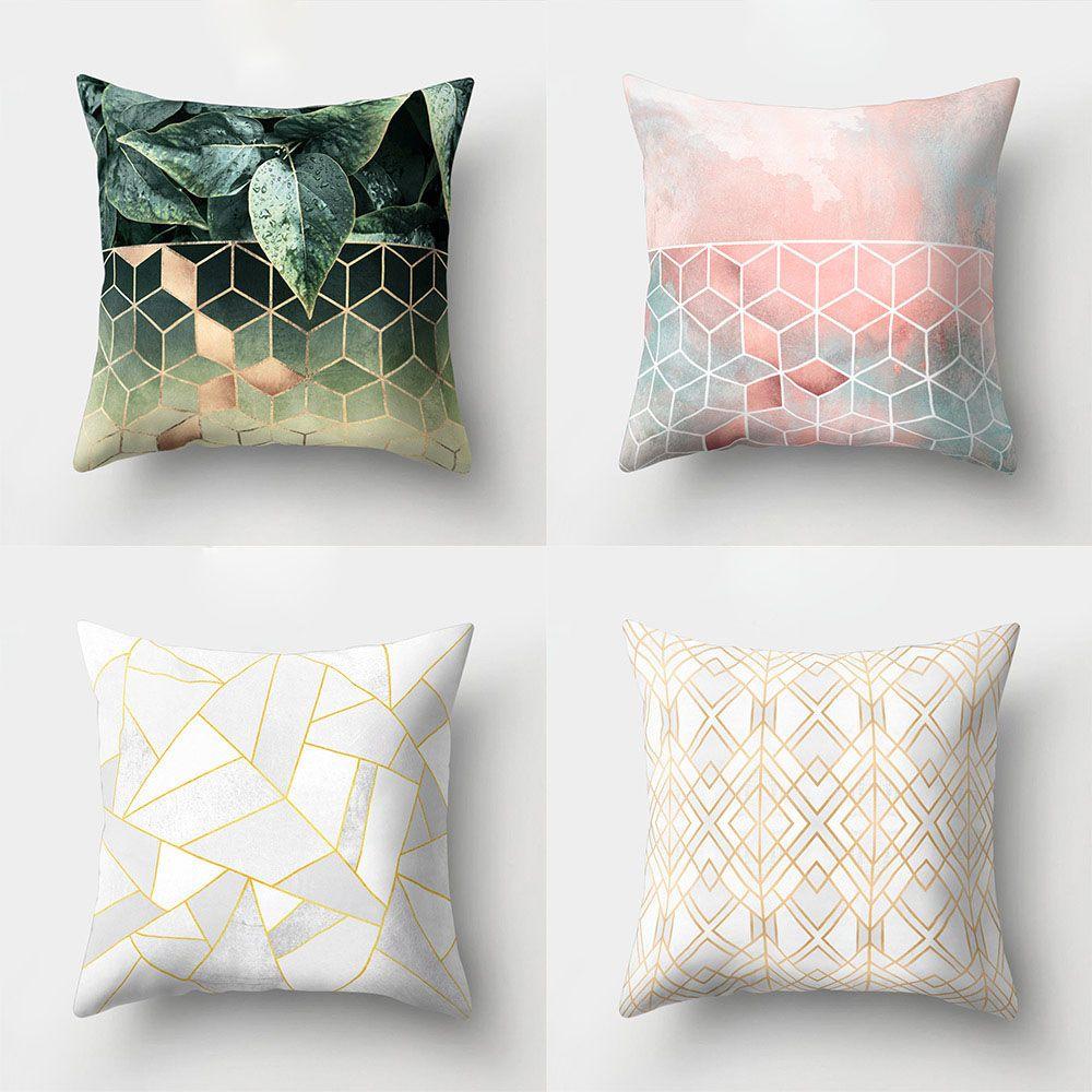 Gold Shining Home Decor Car Seat Peach Skin Cashmere Cushion Cover Pillow Cases Geometric Printed
