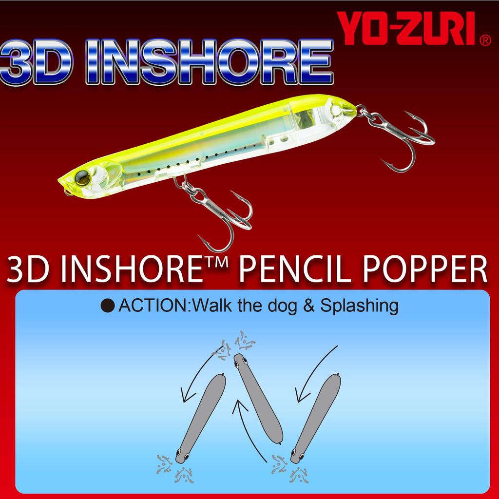 Saltwater Lure 3D Inshore Pencil Popper Floating 135mm Ghost Shad YO-ZURI Color