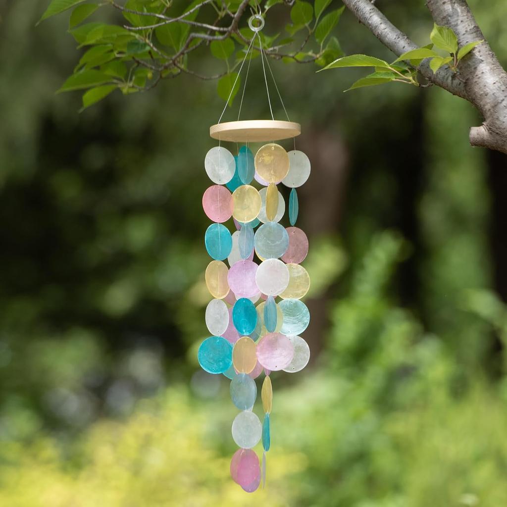 Wind Chimes for Outside - Handcrafted Capiz Shells Windchime Coastal Style Garden Wedding Decor