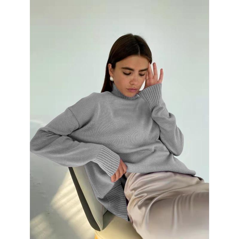 Женский осенне-зимний утолщенный однотонный свободный свитер с длинными рукавами