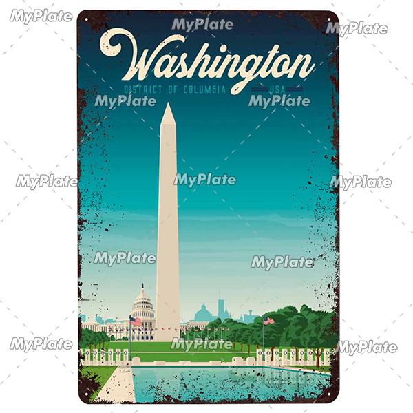 USA Tin Signs Vintage Metal Sign City Plaque Wall Decor for Garage Bar Pub Man Cave Decorative Plate Iron Country Painting