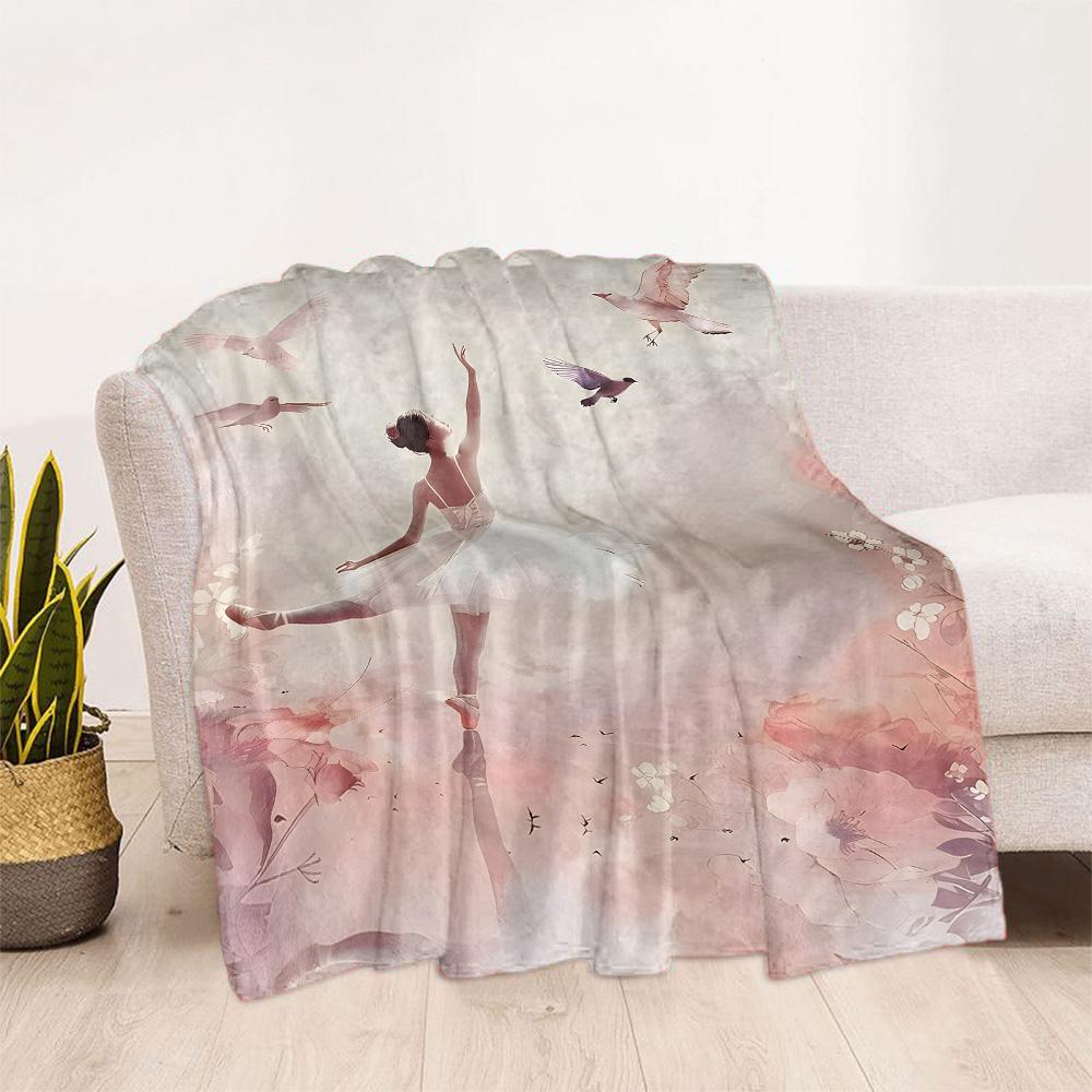 Dreamy Ballerina Flannel Blanket - Soft and Comfortable, Suitable for Sofas, Beds, Offices, Travel, and All Seasons, Making It A Perfect Holiday Gift.
