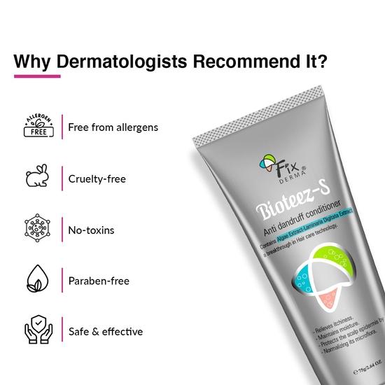 FIXDERMA Bioteez-S Натуральный кондиционер для сухих волос с 1% м/м. Салициловая кислота | Уменьшает перхоть | Делает волосы блестящими и мягкими 75 мл, 1 шт.