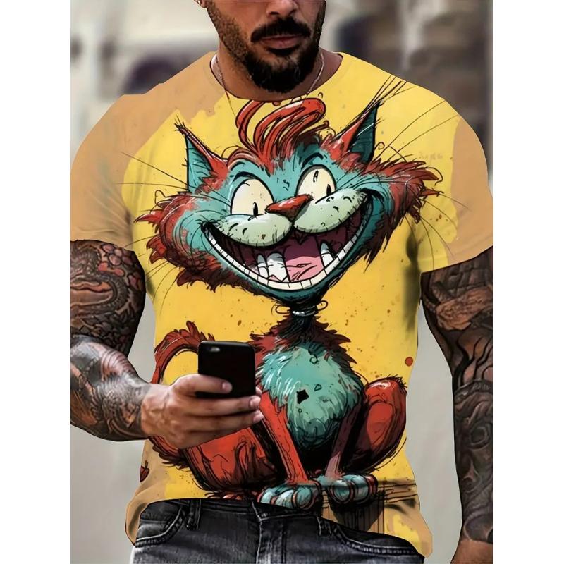 Men's T Shirt Summer Casual Short Sleeve Cartoon Print Funny Animal T-Shirts Fashion Streetwear Male Pullover Oversized Clothing