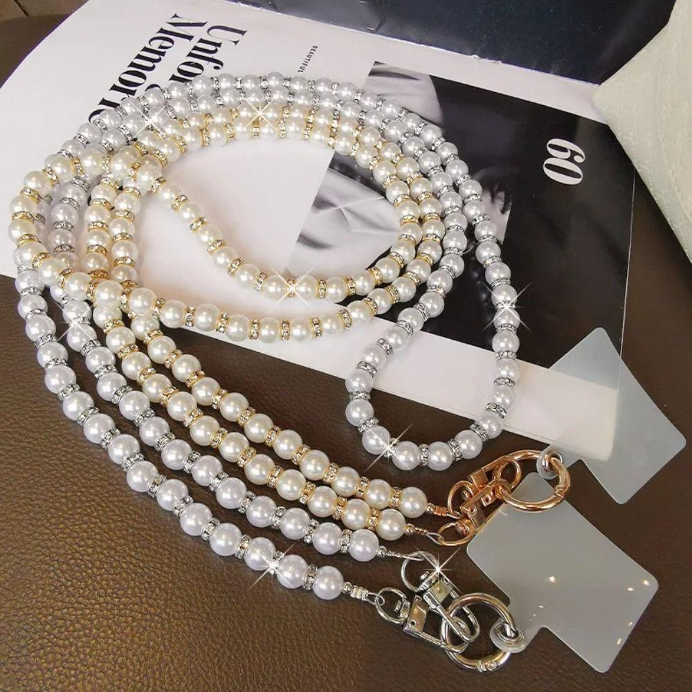 Crossbody Pearl Phone Lanyard Single Shoulder Cellphone Straps Bead Phone Chain Phone Cases