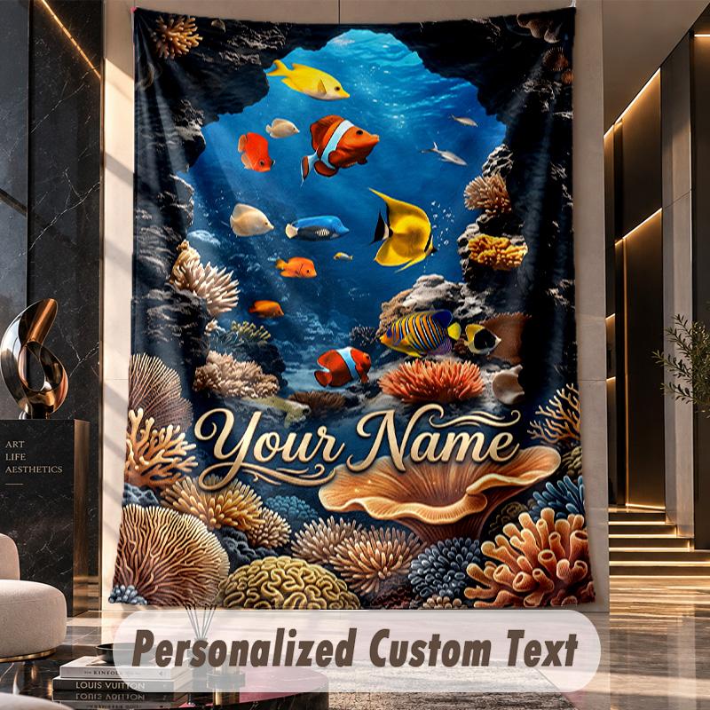 Underwater Coral Paradise 1 Theme Wall Tapestry Customized With Name Text Personalized Hanging Tapestry For Bedroom Living Room Decor