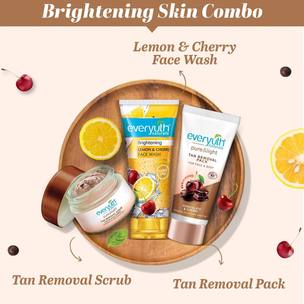 Everyuth Naturals Осветляющий комбинированный гель для умывания с лимоном и вишней + скраб для удаления загара, 200 г