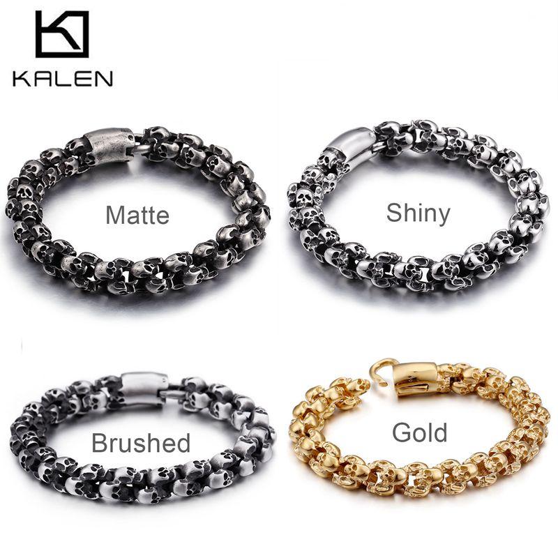 Браслеты с черепом, мужские браслеты из нержавеющей стали, блестящие матовые черепа, подвесная цепочка, браслеты, мужские готические украшения