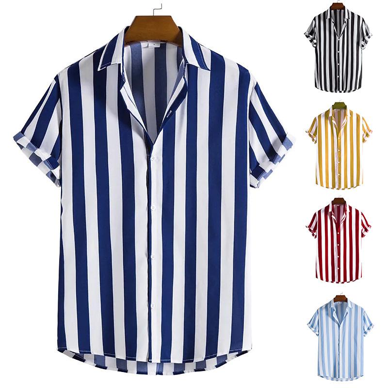 Летние мужские рубашки в полоску с короткими рукавами — повседневные, свободные, удобные и модные. Мужская рубашка поло с коротким рукавом