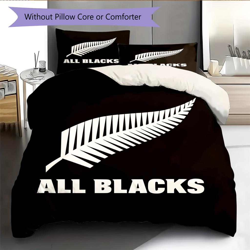 Постельное белье с узором регби All Blacks, Декор для дома, Подарок на день рождения (1 пододеяльник + 2 наволочки, без наполнителя)