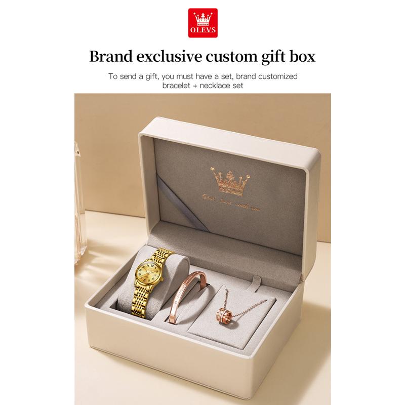 OLEVS 6666 с подарочной коробкой, механические настольные водонепроницаемые женские часы с одним календарем, женские часы