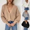 Women's   Solid V-neck Cardigan  SleeveButton Knit Sweater Cardigan