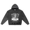 DTG Print Knitted Denim Zip-Up Hoodie Mentality Death Metal Brother Print Zipper Hoodies  