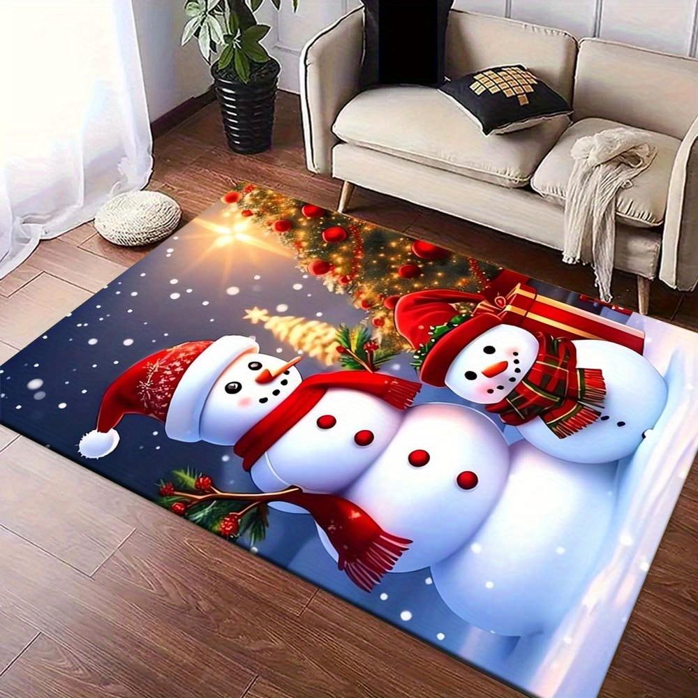 1pc Christmas Themed Rug, Big Snowman and Little Snowman Print, Bedside Carpet, Non slip Laundry Room Mat, Machine Washable Water Absorbing