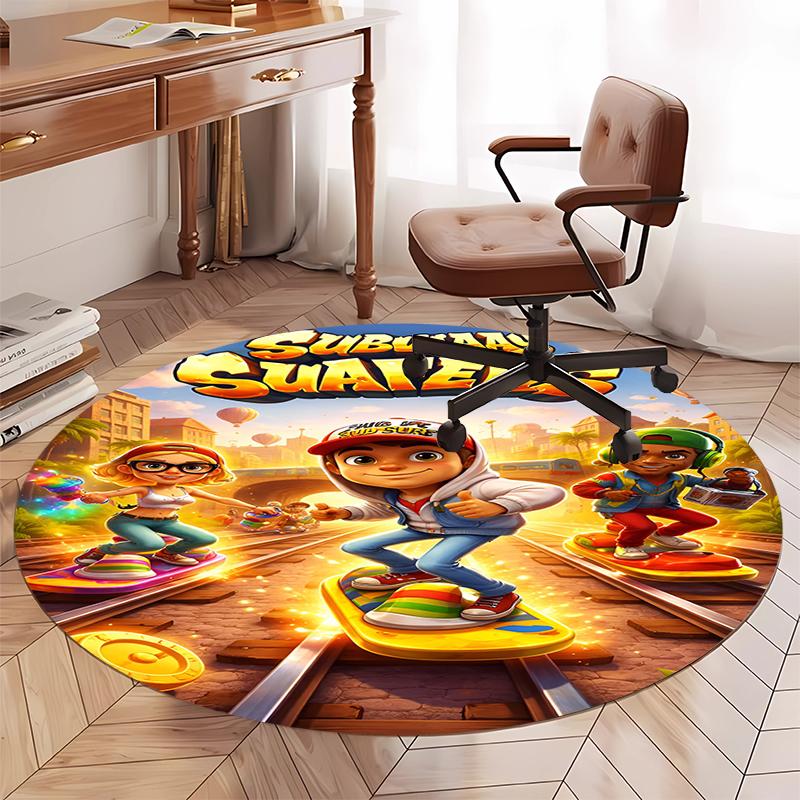 Subway Surfers Printed Round Rug Carpet Chair Rug Area Rug Entryway Doormats,for Office Chair Living Room Bedroom Kitchen Room.