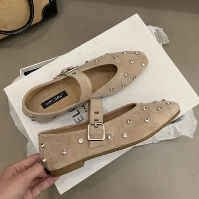 Роскошные стразы Модные неглубокие женские балетки Обувь Женская хрустальная обувь Ремешок с пряжкой Женские балетки Туфли Мэри Джейн