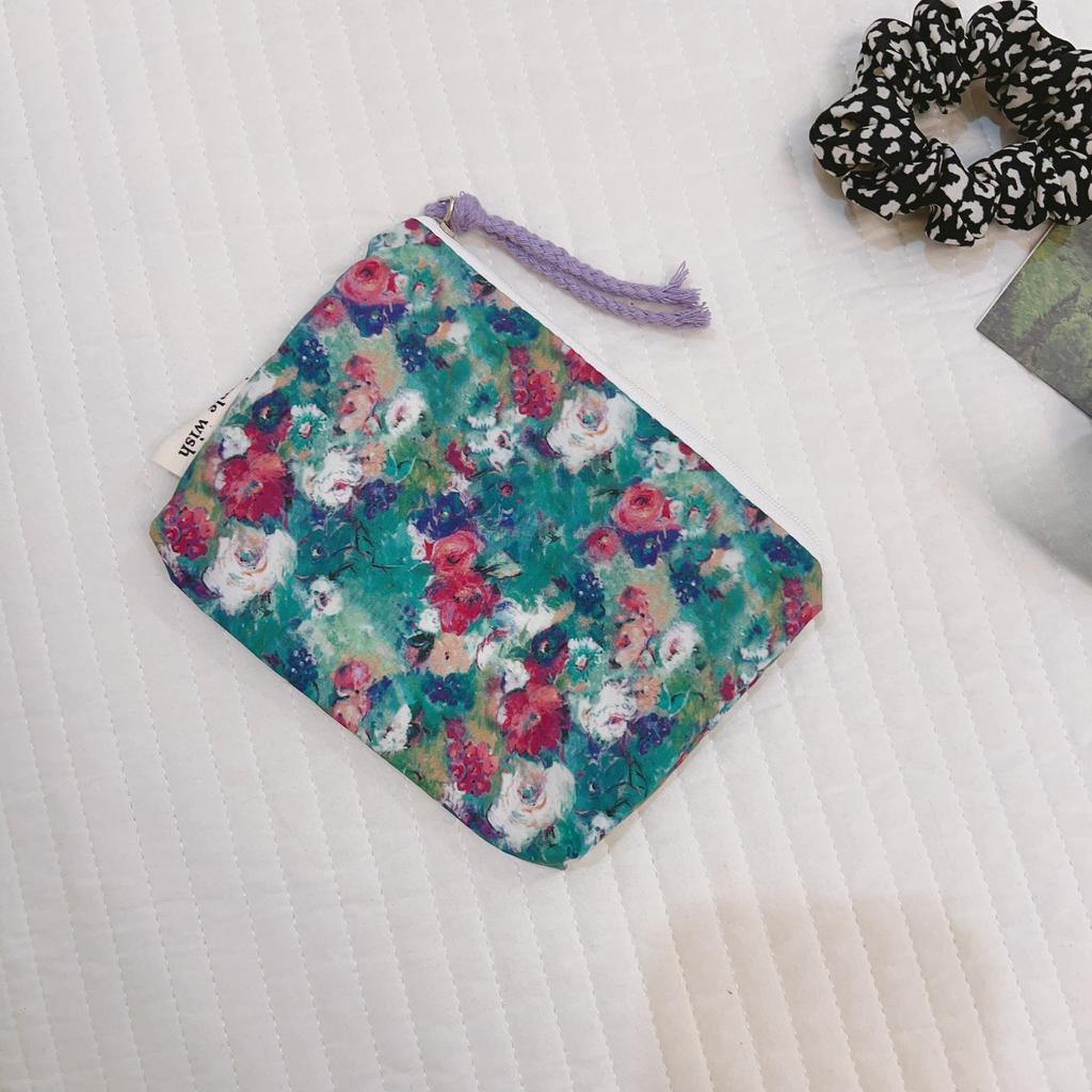 Mini Cotton Floral Organizer Bags for Women Bag Small Fabric Cosmetic Make Up Bag Little Purse Coin Pouch Children Cosmetic Case