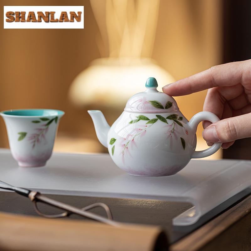 130ml Hand-painted Wisteria Flower Pear-shaped Teapot Antique Tea Infuser Pot Tea Maker Kettle With Ball Hole Teaware Decoration