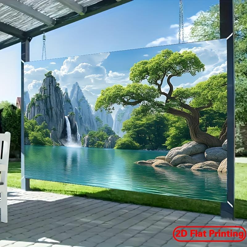 2D плоскость, яркий водопад и пышное зеленое уличное украшение, вечеринка во дворе, материал из полиэфирного волокна