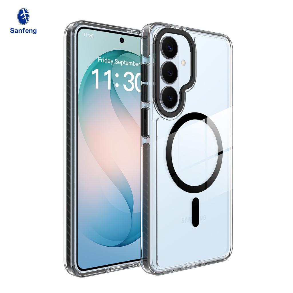 Подходит для Samsung s26plus прозрачный чехол для мобильного телефона s24 двухцветный противоударный s25UItra магнитный защитный чехол