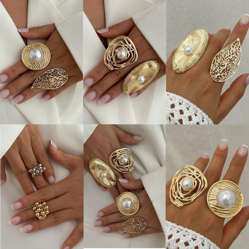 Jewelry, Irregular Hollow Wound Imitation Pearl Ring, Wind Niche Alloy Open Ring