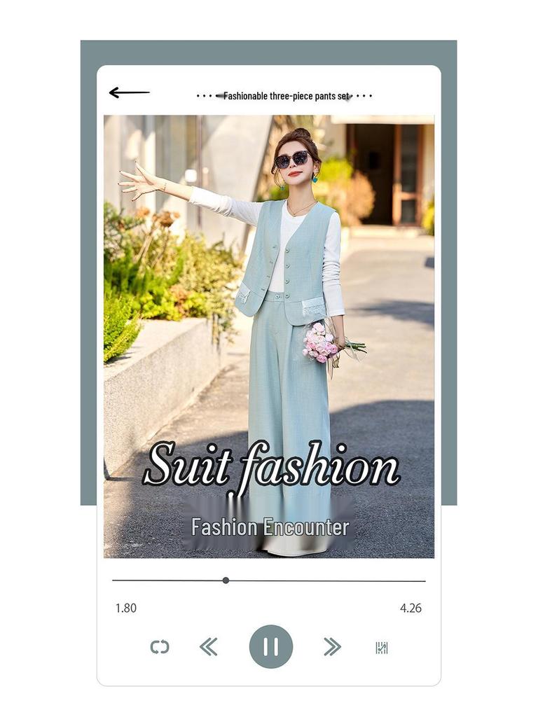 Женский модный комплект жилет на весну/лето 2025: Элегантный, Стройнящий, Омолаживающий Костюм-Тройка для Молодых Мам