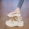 Muffin Platform Sandals 2025 Summer New Fairy Wind Heightened Lightweight Beach Rhinestones Word with Roman Sandals