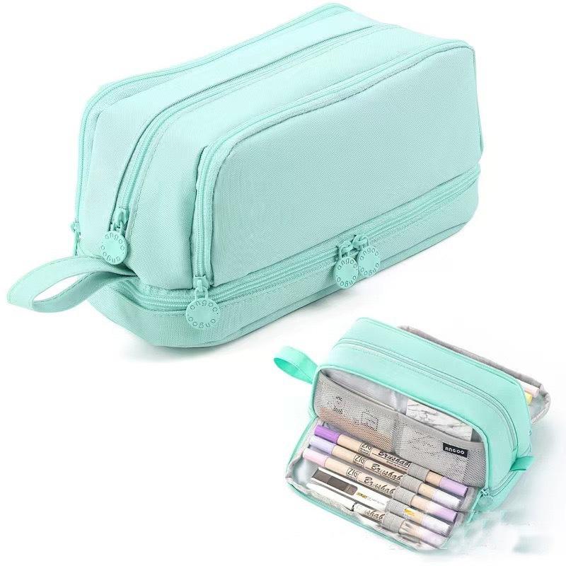 Cross-border Fabric Pencil Case Stationery Bag Student Macaron Color Double Window Multi-function Learning Zipper