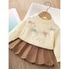 Girls' Sweater Set Autumn New Floral Long Sleeve Pullover Knit Two-Piece Dress, Perfect for Outdoor